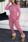 Pink Fashion Casual Solid Basic Bateau Neck Straight Jumpsuits