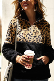 Army Green Fashion Patchwork Long Sleeve Leopard Print Top