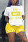 Yellow Fashion Letter Printing T-shirt Shorts Casual Set