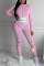 Pink Casual Patchwork Basic O Neck Skinny Jumpsuits