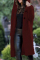 Wine Red Fashion Cardigan Hooded Long Jacket