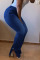 Blue Work Daily Solid Slit Plus Size 