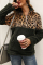 White Fashion Patchwork Long Sleeve Leopard Print Top