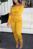Yellow Fashion Casual Solid Basic Bateau Neck Straight Jumpsuits