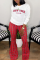 Red White Casual Plaid Letter O Neck Long Sleeve Two Pieces