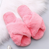 Pink Casual Living Solid Color Keep Warm Plush Slippers