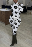 Multicolor Living Print Patchwork Turtleneck Long Sleeve Two Pieces