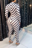White Street Striped Patchwork O Neck Skinny Jumpsuits