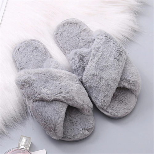 Grey Casual Living Solid Color Keep Warm Plush Slippers