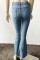 Baby Blue Casual Trumpet-shaped Broken Holes Jeans (With High-elastic)