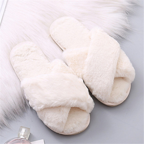 Cream White Casual Living Solid Color Keep Warm Plush Slippers