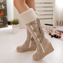 Beige Fashion Casual Split Joint Strap Design Keep Warm Boots