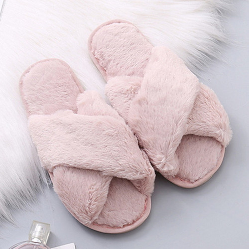 Pink Casual Living Solid Color Keep Warm Plush Slippers