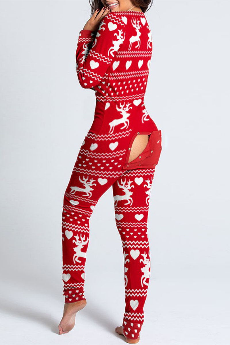 

Cartoon Casual Print V Neck Skinny Jumpsuits