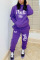 Purple Casual Letter Print Hooded Collar Long Sleeve Two Pieces