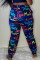 Blue Fashion Casual Print Basic Regular Mid Waist Trousers