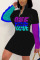Blue Purple Sportswear Graffiti Turndown Collar Wrapped Skirt Dresses