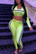 Fluorescent Green Work Daily Solid V Neck Long Sleeve Two Pieces