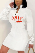 White Sexy Print POLO collar Wrapped Skirt Dresses