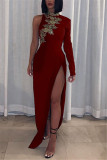 Wine Red Fashion Sexy Off Shoulder Irregular Dress