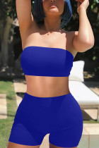 Royal Blue Fashion Sexy Solid Backless Strapless Sleeveless Two Pieces