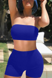 Black Fashion Sexy Solid Backless Strapless Sleeveless Two Pieces