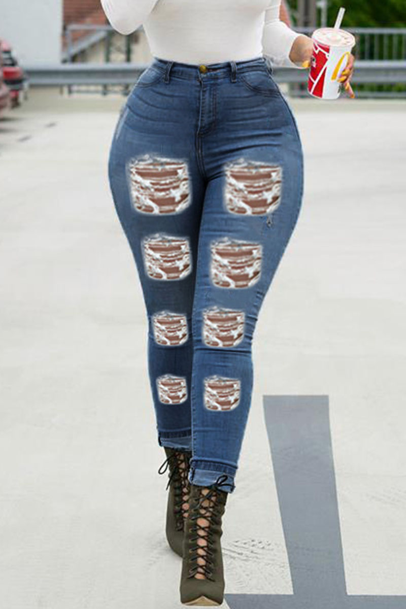 

Deep Blue Street Solid Buttons High Waist Regular Denim