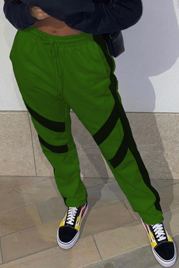Green Sportswear Solid Patchwork With Belt Regular High Waist Pencil Bottoms