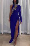 Dark Blue Fashion Sexy Off Shoulder Irregular Dress