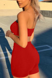 Red Fashion Sexy Solid Backless Strapless Sleeveless Two Pieces