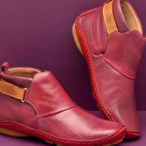 Red Daily Round Leather Shoes