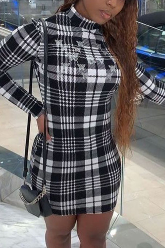 Black And White Sexy Plaid Wrapped Skirt Dresses