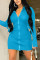 Light Blue Fashion Sexy Solid Basic Zipper Collar Long Sleeve Dress