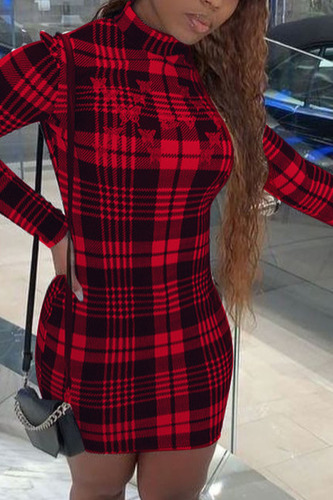 Red Black Sexy Plaid Wrapped Skirt Dresses