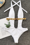 White Sexy Off Shoulder One-piece Swimsuit