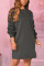 Dark Gray Fashion Casual Solid Without Belt O Neck Long Sleeve Dress