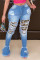 Medium Blue Fashion Casual Patchwork Ripped Mid Waist Boot Cut Jeans