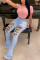 Baby Blue Fashion Casual Patchwork Ripped Mid Waist Boot Cut Jeans