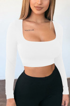 White Sexy Solid Split Joint Backless Square Collar Tops