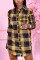 Yellow Fashion Casual Plaid Print Basic Turndown Collar Shirt Dress