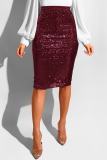 Wine Red Sequin Patchwork Hip skirt