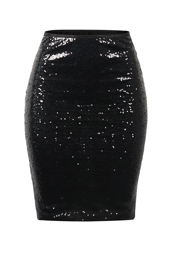 Wholesale Black Sequin Patchwork Hip skirt ZG18122013603-1 Online