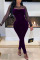 Purple Sexy Solid Split Joint See-through O Neck Regular Jumpsuits