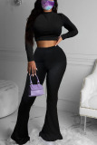 Dark Gray Fashion Solid O Neck Long Sleeve Two Pieces