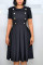 Black Fashion Lotus Leaf Collar Fold OL Wind Short-sleeved Dress