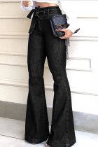 Black Fashion High Waisted Bandage Jeans