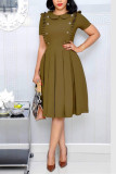 Army Green Fashion Lotus Leaf Collar Fold OL Wind Short-sleeved Dress