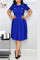 Blue Fashion Lotus Leaf Collar Fold OL Wind Short-sleeved Dress