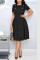 Black Fashion Lotus Leaf Collar Fold OL Wind Short-sleeved Dress
