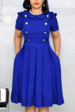 Blue Fashion Lotus Leaf Collar Fold OL Wind Short-sleeved Dress